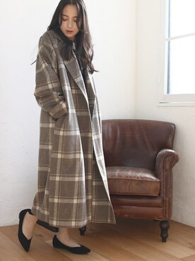 「チェック柄に恋してる」｜「アイテム（チェスターコート）」を使った、Roomy'sさん（レディース・163cm）の冬コーディネート