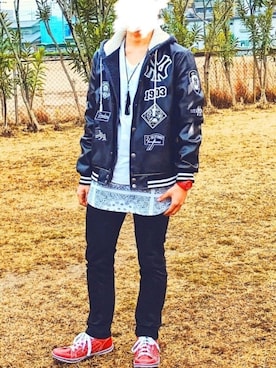 「NEW ERA（ニューエラ）のアイテム（スタジャン）」を使った、SOUICHIROUさん（メンズ・174cm）の春コーディネート