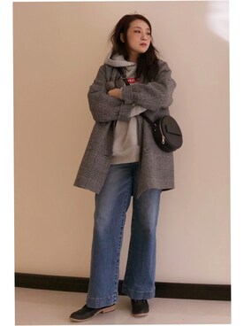 「ADAM ET ROPE'（アダムエロペ）のアイテム（ダッフルコート）」を使った、瑪麗星さん（レディース・162cm）の冬コーディネート