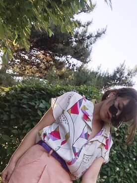 「アイテム（チノパンツ、オレンジ系）」を使った、瑪麗星さん（レディース・162cm）の夏コーディネート