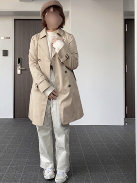 「オールホワイト」｜「アイテム（ハンチング/ベレー帽）」を使った、なぎささん（レディース・157cm）の冬コーディネート