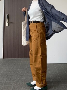 「アイテム（バレエシューズ、グリーン系）」を使った、なぎささん（レディース・157cm）の春コーディネート