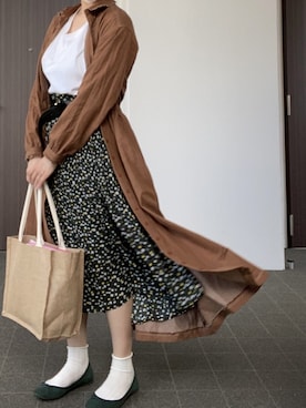 「アイテム（バレエシューズ、グリーン系）」を使った、なぎささん（レディース・157cm）の春コーディネート