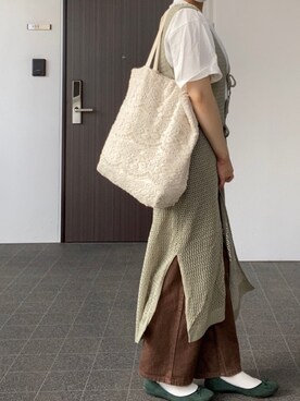 「アイテム（バレエシューズ、グリーン系）」を使った、なぎささん（レディース・157cm）の夏コーディネート