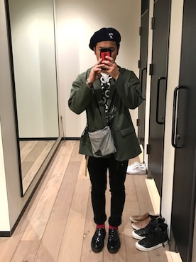 「STUSSY（ステューシー）のアイテム（ハンチング/ベレー帽）」を使った、HAYASHIさん（メンズ・173cm）の春コーディネート