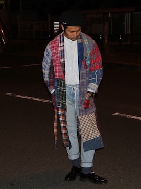 「FLAGSTUFF（フラグスタフ）のアイテム（ハンチング/ベレー帽）」を使った、HAYASHIさん（メンズ・173cm）の秋コーディネート