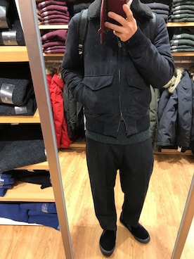 「UNIQLO（ユニクロ）のメランジクルーネックセーター（長袖）（ニット/セーター）」を使った、いっちーさん（メンズ・161cm）の冬コーディネート