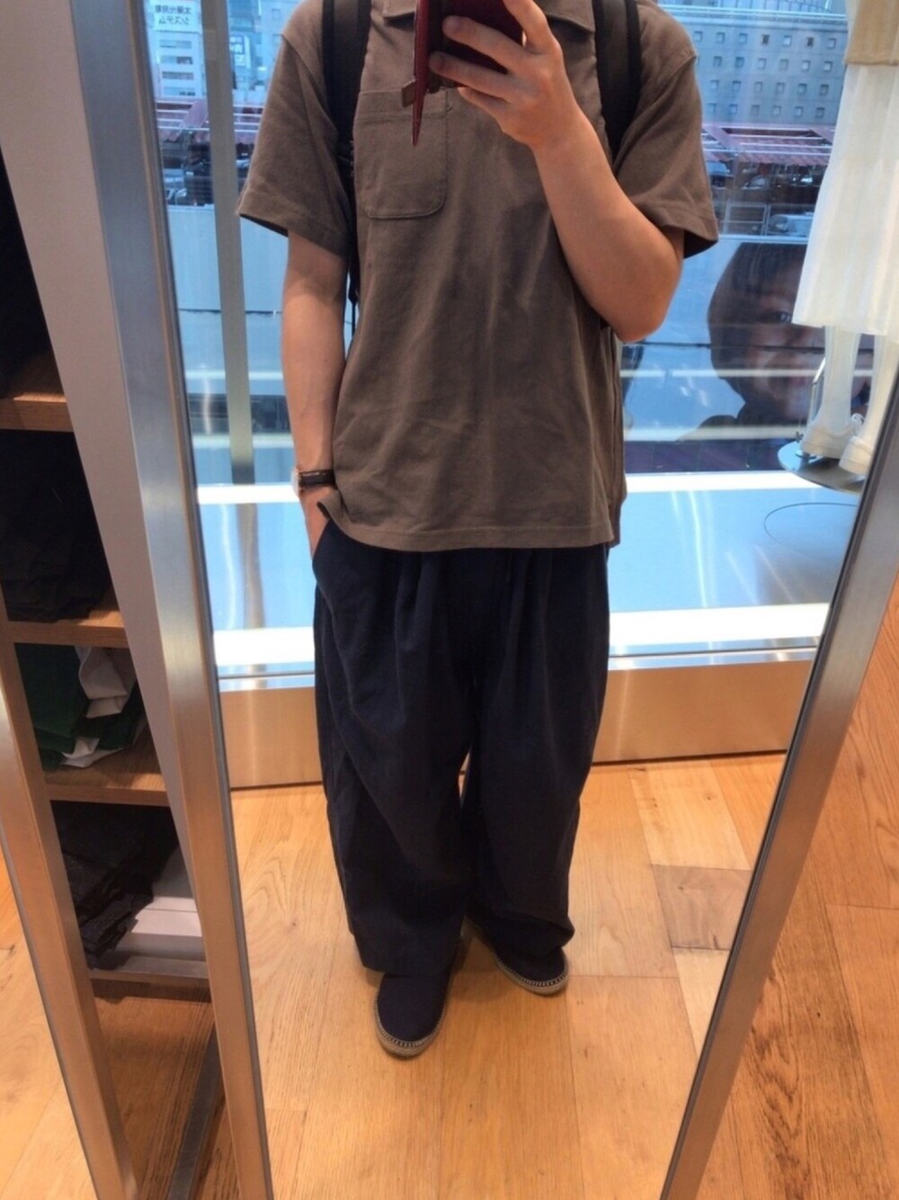 「UNIQLO、UNIQLO × ENGINEERED GARMENTS、united arrows、RAGEBLUE、ポロシャツ、ワイドパンツ、エスパドリーユ、Aライン」｜「UNIQLOのオーバーサイズポロシャツ（半袖）（ポロシャツ、グリーン系）」を使った、いっちーさん（メンズ・160cm）の夏コーディネートの1枚目の写真