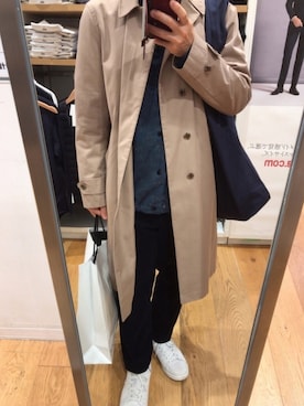 「スタンスミス」｜「アイテム（ステンカラーコート）」を使った、いっちーさん（メンズ・161cm）の冬コーディネート