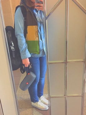 「アイテム（ダウンベスト、その他）」を使った、よしみーるさん（レディース・155cm）の春コーディネート