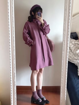 「アイテム（ダッフルコート、パープル系）」を使った、uchuunaさん（レディース・166cm）の冬コーディネート