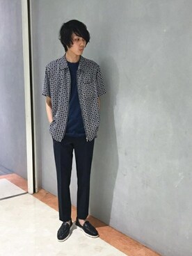 「TAKEO KIKUCHI（タケオキクチ）のアイテム（スリッポン）」を使った、Riku Ishiharaさん（メンズ・176cm）の夏コーディネート