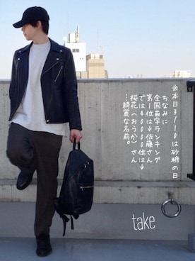 「A.P.C.（アーペーセー）のアイテム（その他シューズ）」を使った、Take（よしもと所属）さん（メンズ・178cm）の春コーディネート