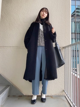 「CLANE（クラネ）のアイテム（ノーカラーコート）」を使った、りゃんさん（レディース・160cm）の冬コーディネート