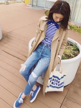 nonさんの「MAISON KITSUNE TOTE BAG LETTER STRIPES◆」を使ったコーディネート