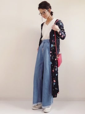「フリンジデニム」｜「アイテム（ワンピース/ドレス）」を使った、nonさん（レディース・160cm）の春コーディネート