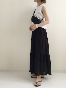 「マキシスカート」｜「アイテム（ビーチサンダル）」を使った、nonさん（レディース・160cm）の春コーディネート