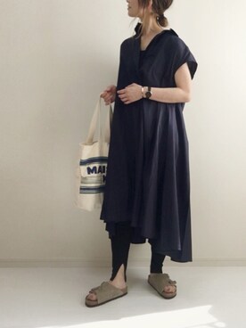 「ロゴトート」｜「アイテム（シャツワンピース）」を使った、nonさん（レディース・160cm）の夏コーディネート