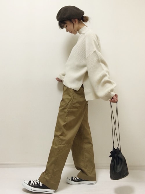 nonさんのニット/セーター「ハイネックバルーンスリーブニットトップス1000/079-7179(MERLOT|メルロー)」を使ったコーディネート
