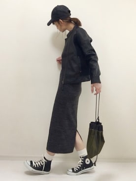 「サニーレーベル」｜「アイテム（ライダースジャケット）」を使った、nonさん（レディース・160cm）の秋コーディネート