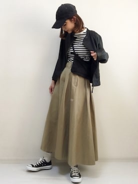 「白ソックス」｜「アイテム（ライダースジャケット）」を使った、nonさん（レディース・160cm）の秋コーディネート