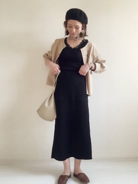 「レースタンク」｜「アイテム（ノーカラージャケット）」を使った、nonさん（レディース・160cm）の春コーディネート