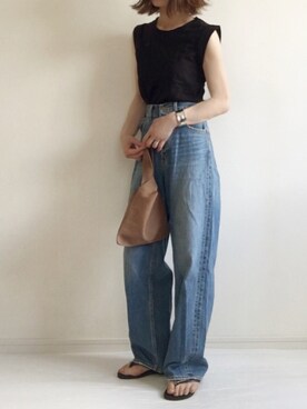 「petitcro（プティクロ）のpetitcro  ワイドバングル PCKB1901001（バングル/リストバンド）」を使った、nonさん（レディース・160cm）の夏コーディネート