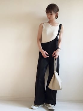 「アシンメトリー」｜「アイテム（サロペット/オーバーオール）」を使った、nonさん（レディース・160cm）の夏コーディネート