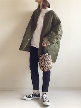 「ゆったりシルエット」｜「アイテム（ノーカラージャケット）」を使った、nonさん（レディース・160cm）の秋コーディネート