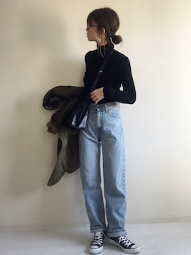 「Levi's（リーバイス）のDAD JEANS  CHARLIE BOY（デニムパンツ）」を使った、nonさん（レディース・160cm）の冬コーディネート