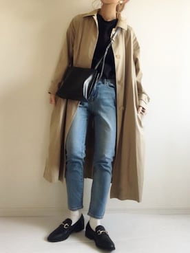 「ビットローファー」｜「アイテム（ステンカラーコート）」を使った、nonさん（レディース・160cm）の冬コーディネート