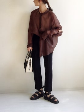 「ブラウン×ブラック」｜「アイテム（サンダル）」を使った、nonさん（レディース・160cm）の春コーディネート