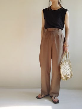 「ブラウン×ブラック」｜「アイテム（サンダル）」を使った、nonさん（レディース・160cm）の夏コーディネート