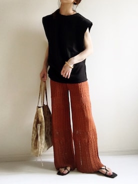 「ブラウン×ブラック」｜「アイテム（サンダル）」を使った、nonさん（レディース・160cm）の夏コーディネート