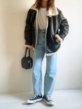 「アイテム（ムートンコート）」を使った、nonさん（レディース・160cm）の秋コーディネート