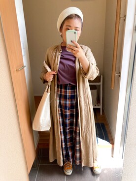 「アイテム（ハンチング/ベレー帽、ホワイト系）」を使った、pinoさんさん（レディース・154cm）の春コーディネート