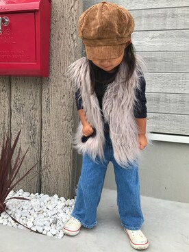 「アイテム（キャスケット、ブラウン系）」を使った、ichiさん（キッズ・100cm）の秋コーディネート