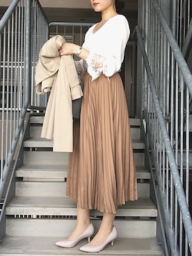 「NATURAL BEAUTY BASIC（ナチュラルビューティーベーシック）のアイテム（ステンカラーコート）」を使った、mayu♡さん（レディース・164cm）の秋コーディネート