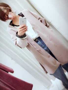 「ロングシャツ」｜「アイテム（ノーカラージャケット）」を使った、miyu_maruさん（レディース・160cm）の秋コーディネート