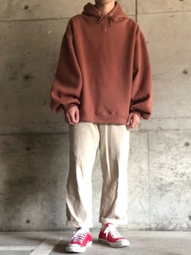 「epnok（エプノック）のアイテム（パーカー）」を使った、つね。さん（メンズ・174cm）の秋コーディネート