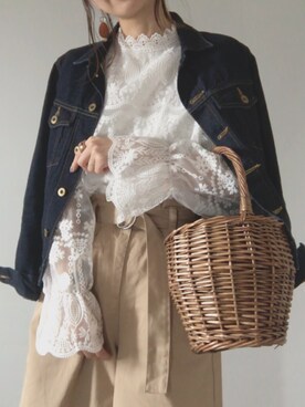 maoさんの「Sheson(シーズン)スタンドカラーレースブラウス（Sheson）」を使ったコーディネート
