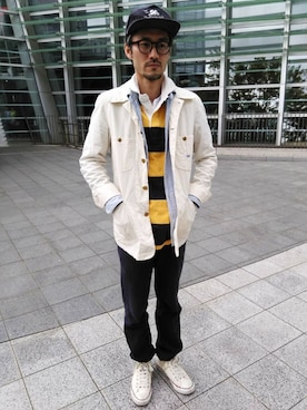 「アイテム（カバーオール、ホワイト系）」を使った、toshiさん（メンズ・168cm）の夏コーディネート