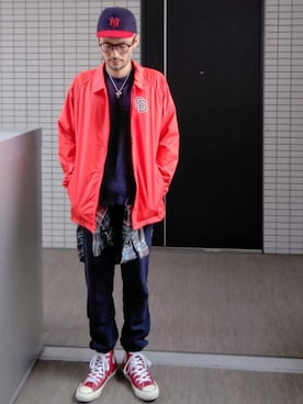 「ネルシャツ」｜「アイテム（ナイロンジャケット）」を使った、toshiさん（メンズ・168cm）の秋コーディネート