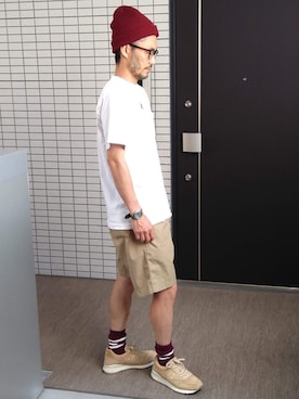 「NEWBALANCE」｜「アイテム（ニットキャップ/ビーニー）」を使った、toshiさん（メンズ・168cm）の秋コーディネート