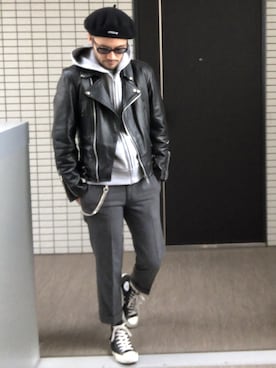 「STUSSY（ステューシー）のアイテム（ハンチング/ベレー帽）」を使った、toshiさん（メンズ・168cm）の冬コーディネート