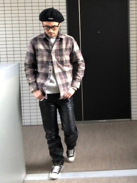 「STUSSY（ステューシー）のアイテム（ハンチング/ベレー帽）」を使った、toshiさん（メンズ・168cm）の春コーディネート