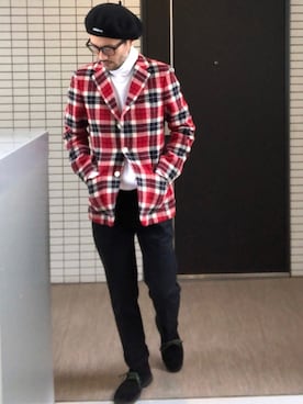 「STUSSY（ステューシー）のアイテム（ハンチング/ベレー帽）」を使った、toshiさん（メンズ・168cm）の秋コーディネート