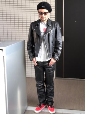 「STUSSY（ステューシー）のアイテム（ハンチング/ベレー帽）」を使った、toshiさん（メンズ・168cm）の秋コーディネート