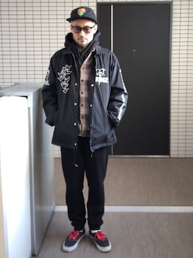 「ネルシャツ」｜「アイテム（ナイロンジャケット）」を使った、toshiさん（メンズ・168cm）の冬コーディネート