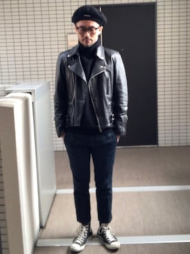 「STUSSY（ステューシー）のアイテム（ハンチング/ベレー帽）」を使った、toshiさん（メンズ・168cm）の春コーディネート